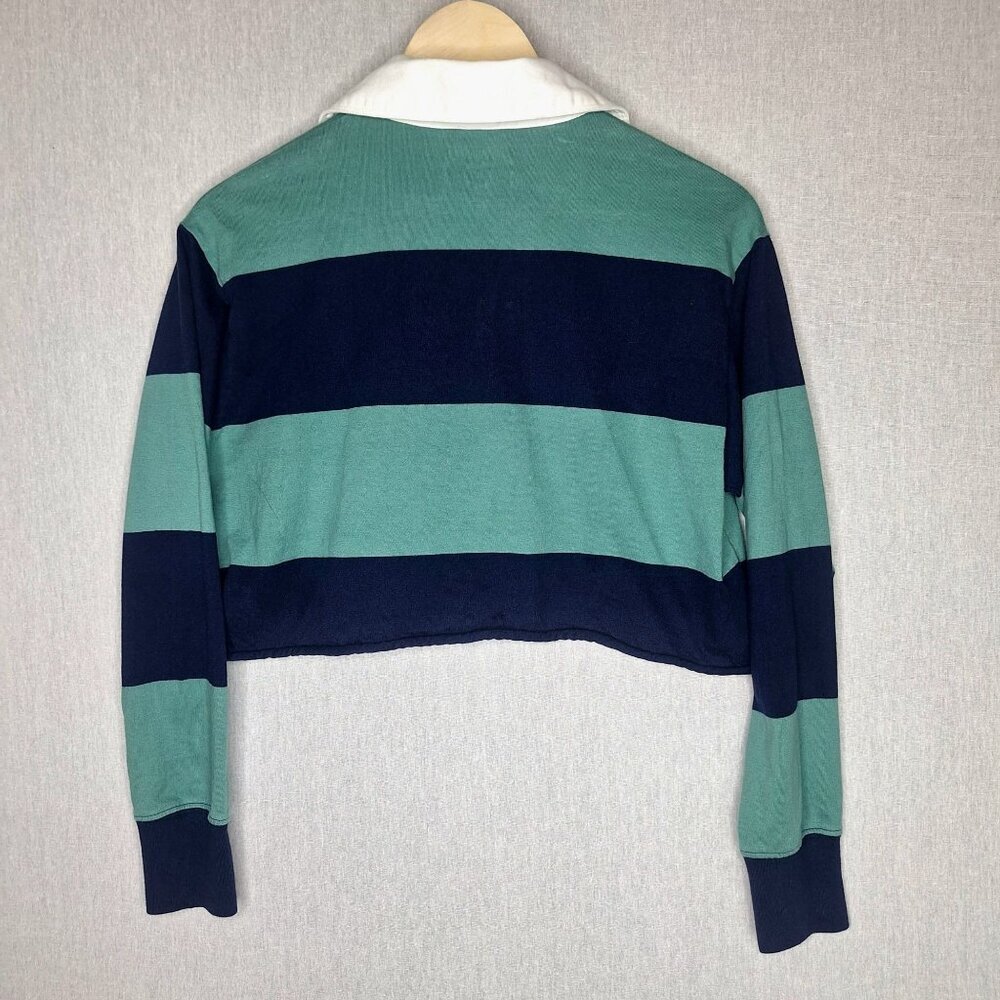 💙 American Eagle Oversized Rugby Shirt Cropped Size XS/S Trendy Cute Outfit - Picture 6 of 8